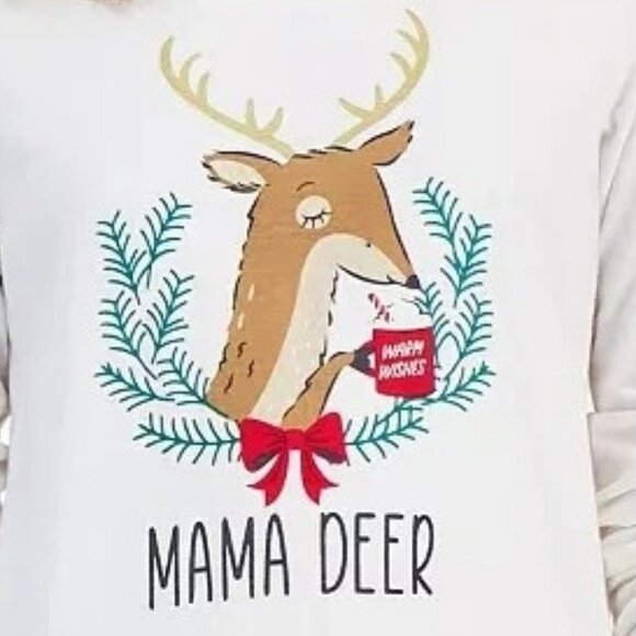 Family Pajamas Women's 2-Piece Pajama Set, White Gray Multi Mama Deer - Picture 5 of 5